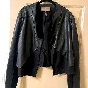 Halston Heritage cropped leather and cotton jacket